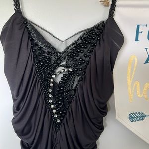 Vintage open beadwork and crystals ruched evening dress